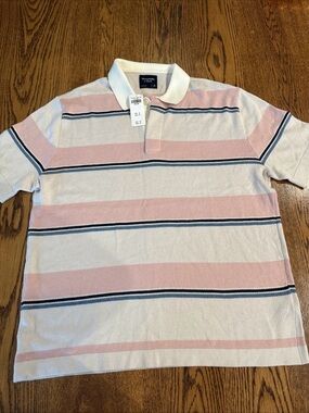 NWT Abercrombie & Fitch Mens Medium Oversized Stripe Knit Sweater Polo Pink